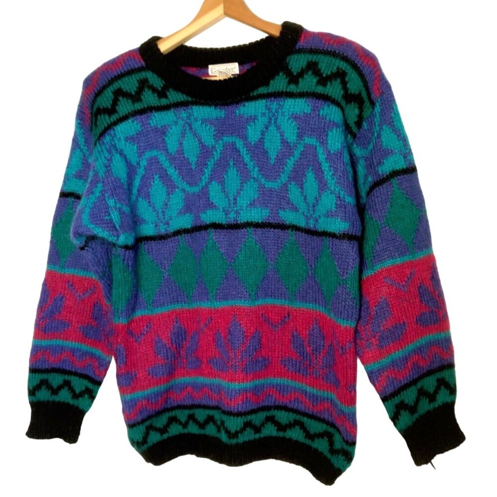 Gallagher Sweater Womens M Crew Neck Striped Vintage 1990s Retro Mohair Blend - Picture 1 of 12
